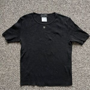 Chanel France Black Logo Knit Cotton Sweater Top 40
